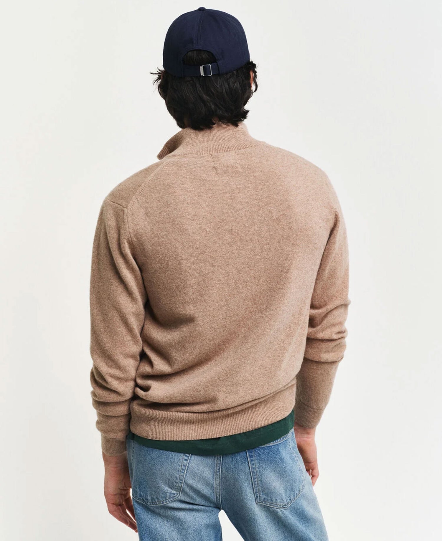 Superfine Lambswool Half Zip Sweater - Dark Sand Melange