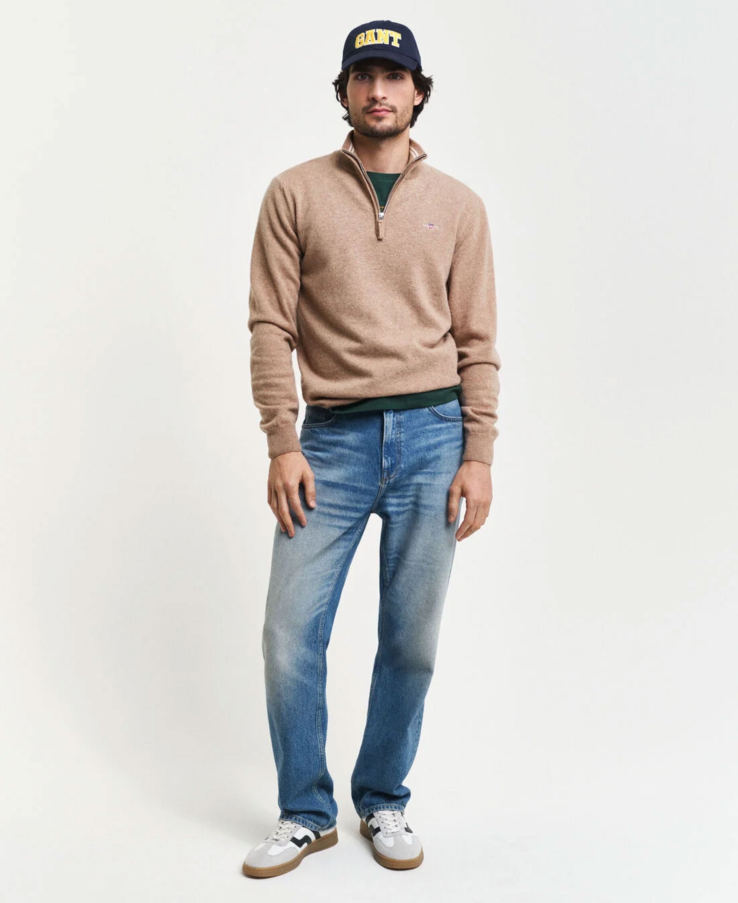 Superfine Lambswool Half Zip Sweater - Dark Sand Melange