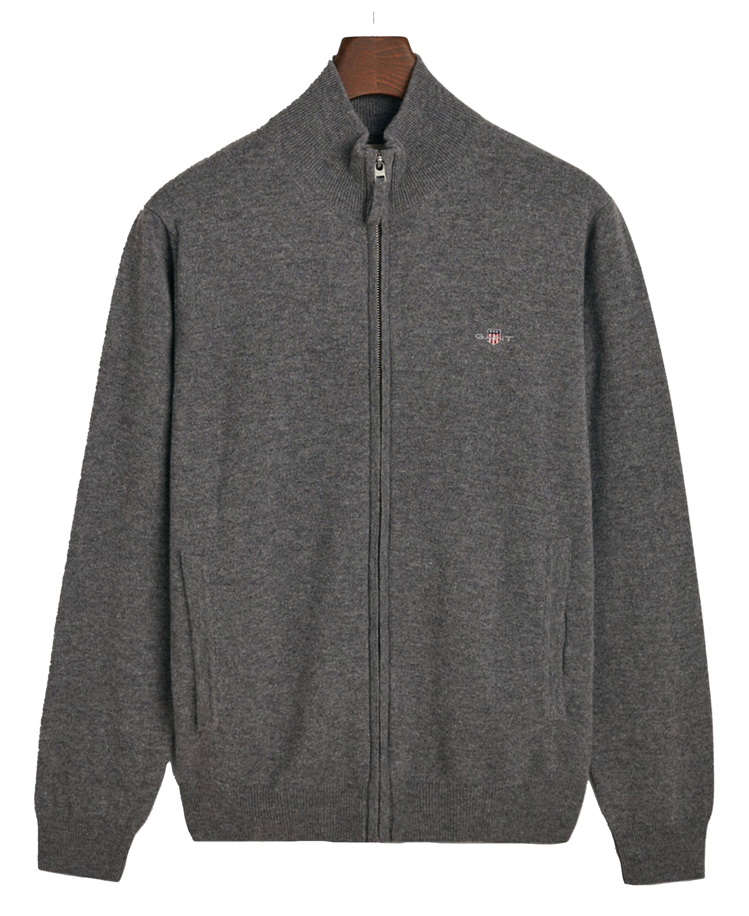 Superfine Lambswool Zip Cardigan - Charcoal Melange