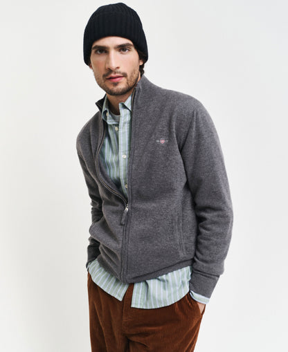 Superfine Lambswool Zip Cardigan - Charcoal Melange