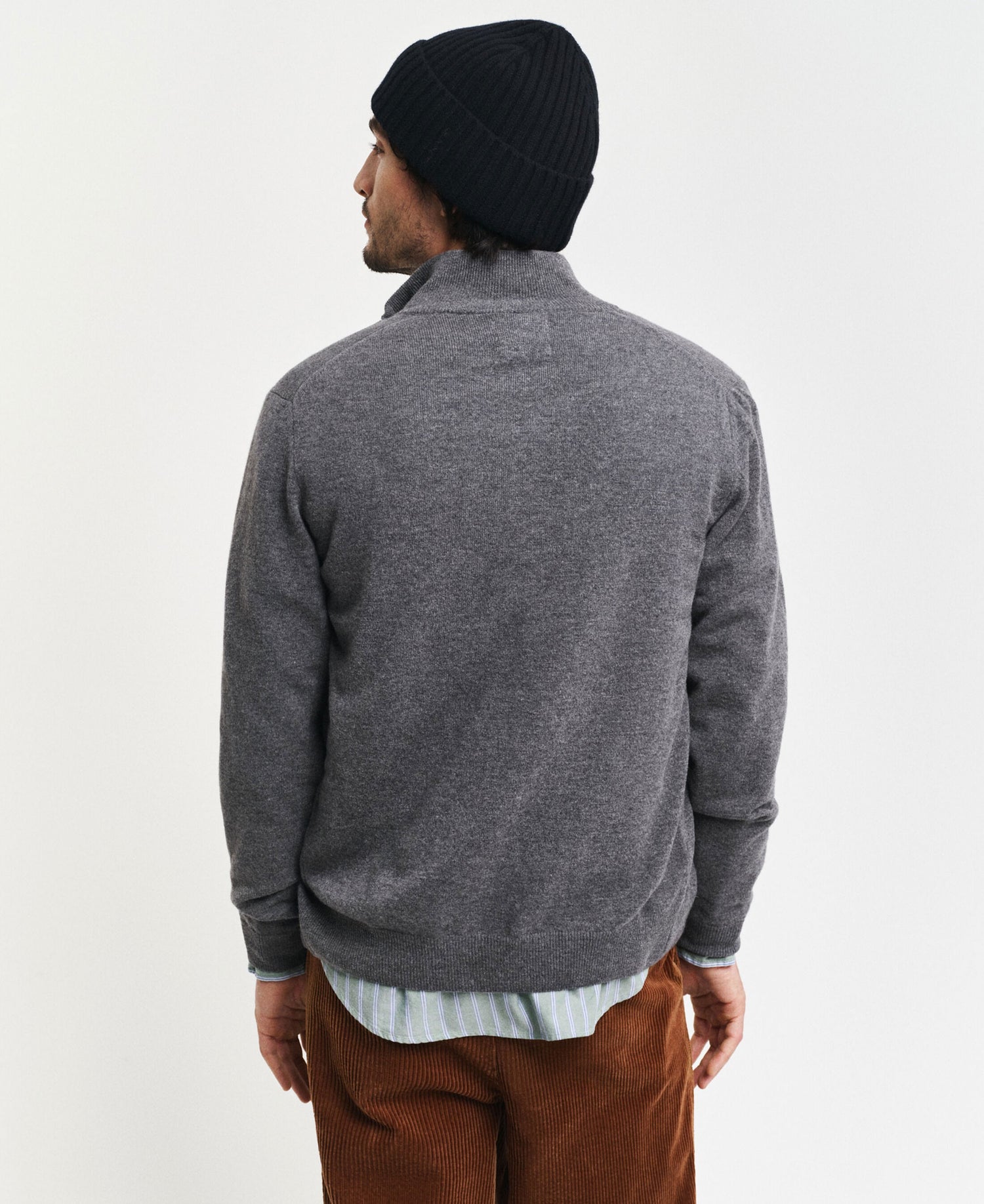 Superfine Lambswool Zip Cardigan - Charcoal Melange