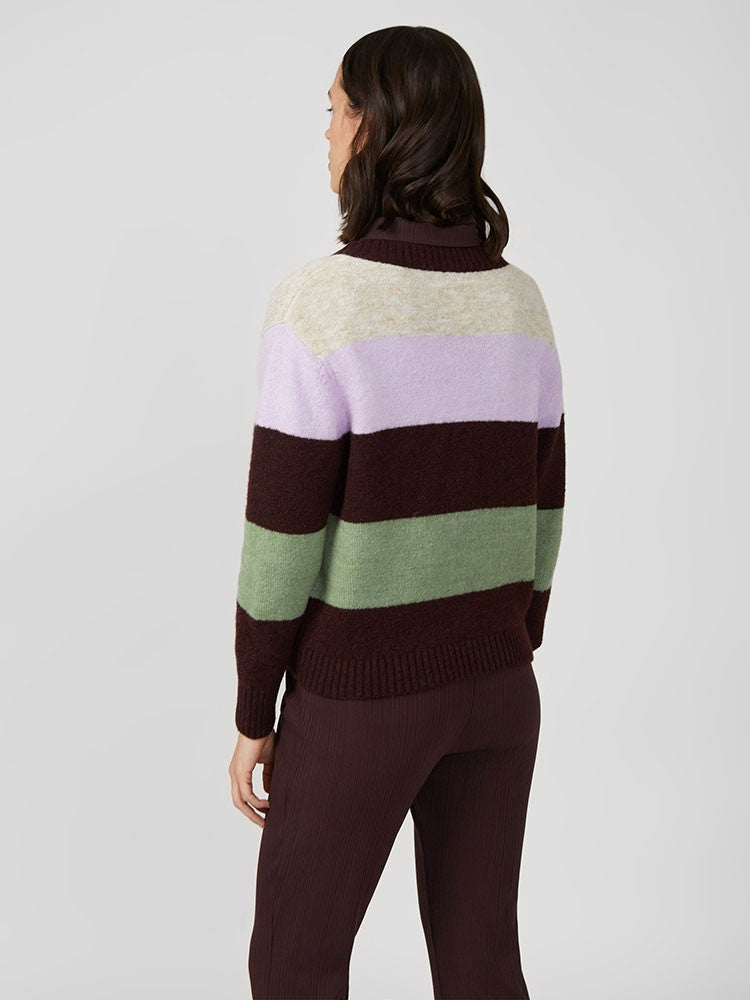 Winter Stripe Knit Cardigan - Lavender Multi