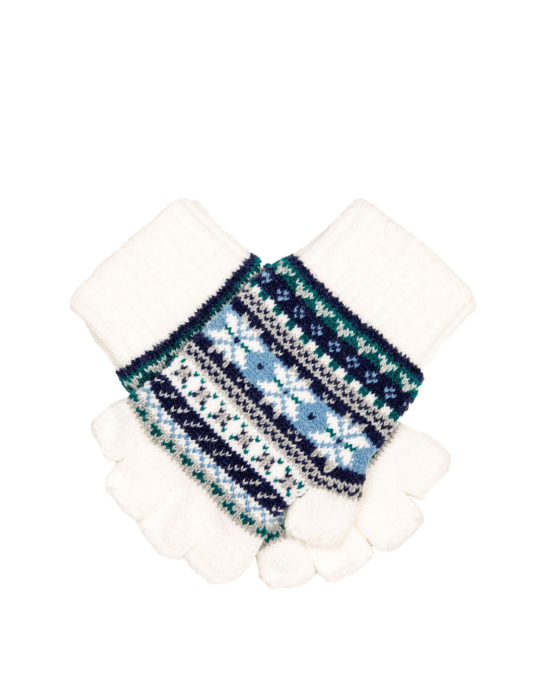 Half Finger Knitted Gloves With Abstract Pattern - Winter White