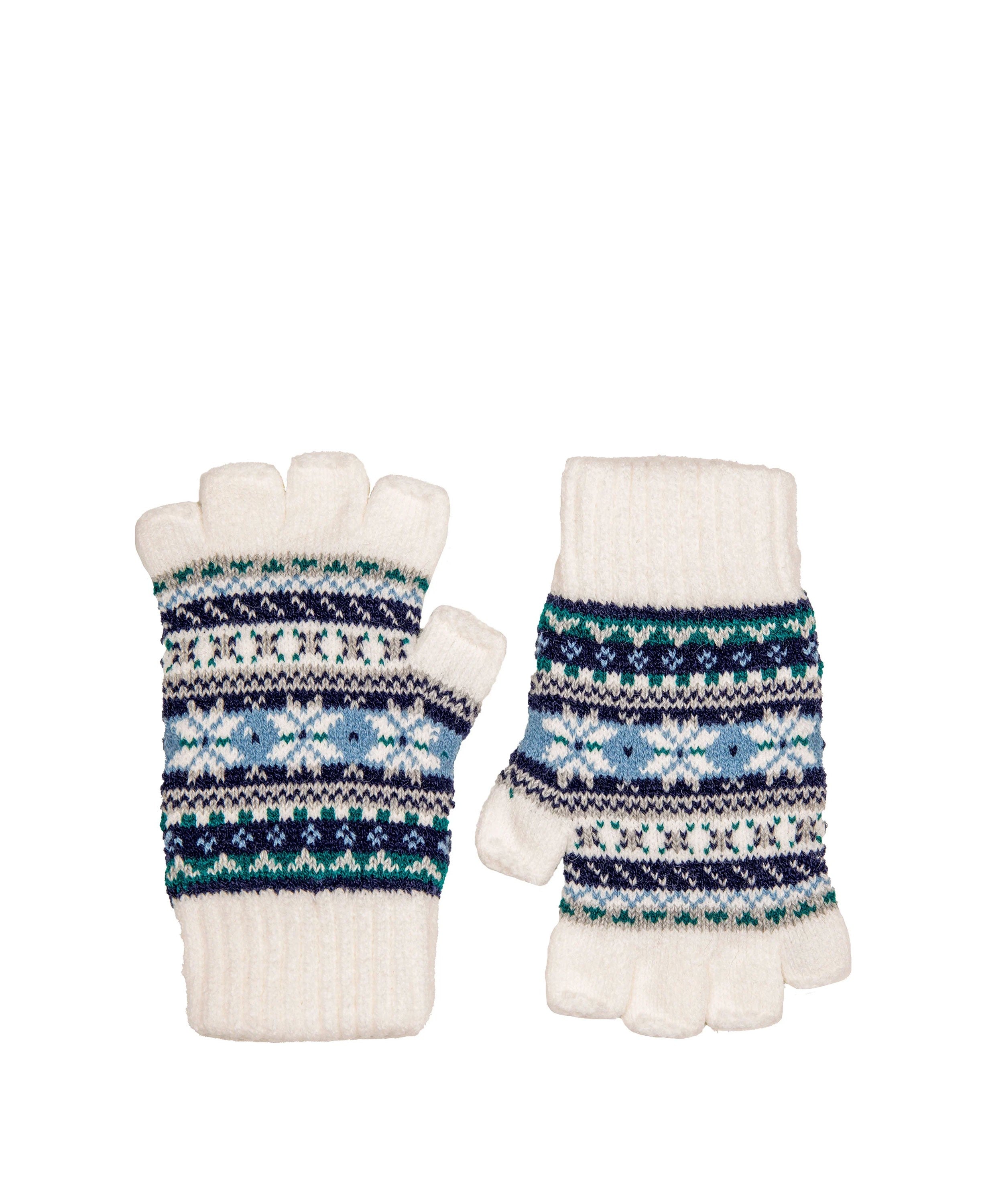Half Finger Knitted Gloves With Abstract Pattern - Winter White