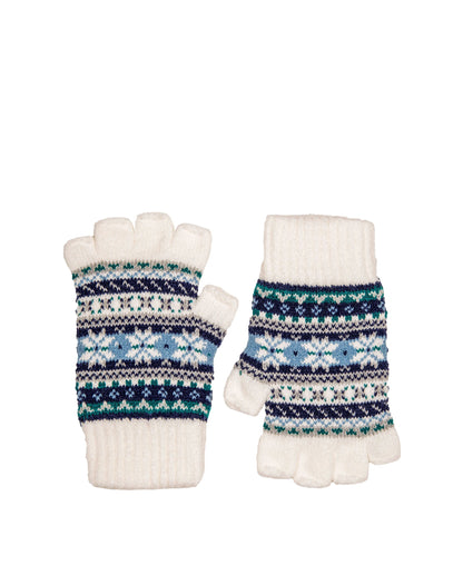 Half Finger Knitted Gloves With Abstract Pattern - Winter White