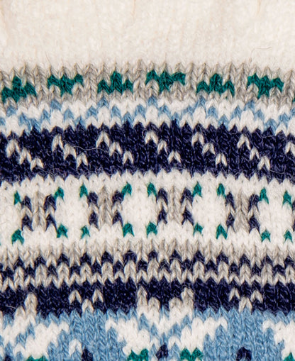 Half Finger Knitted Gloves With Abstract Pattern - Winter White