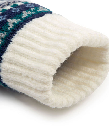 Half Finger Knitted Gloves With Abstract Pattern - Winter White