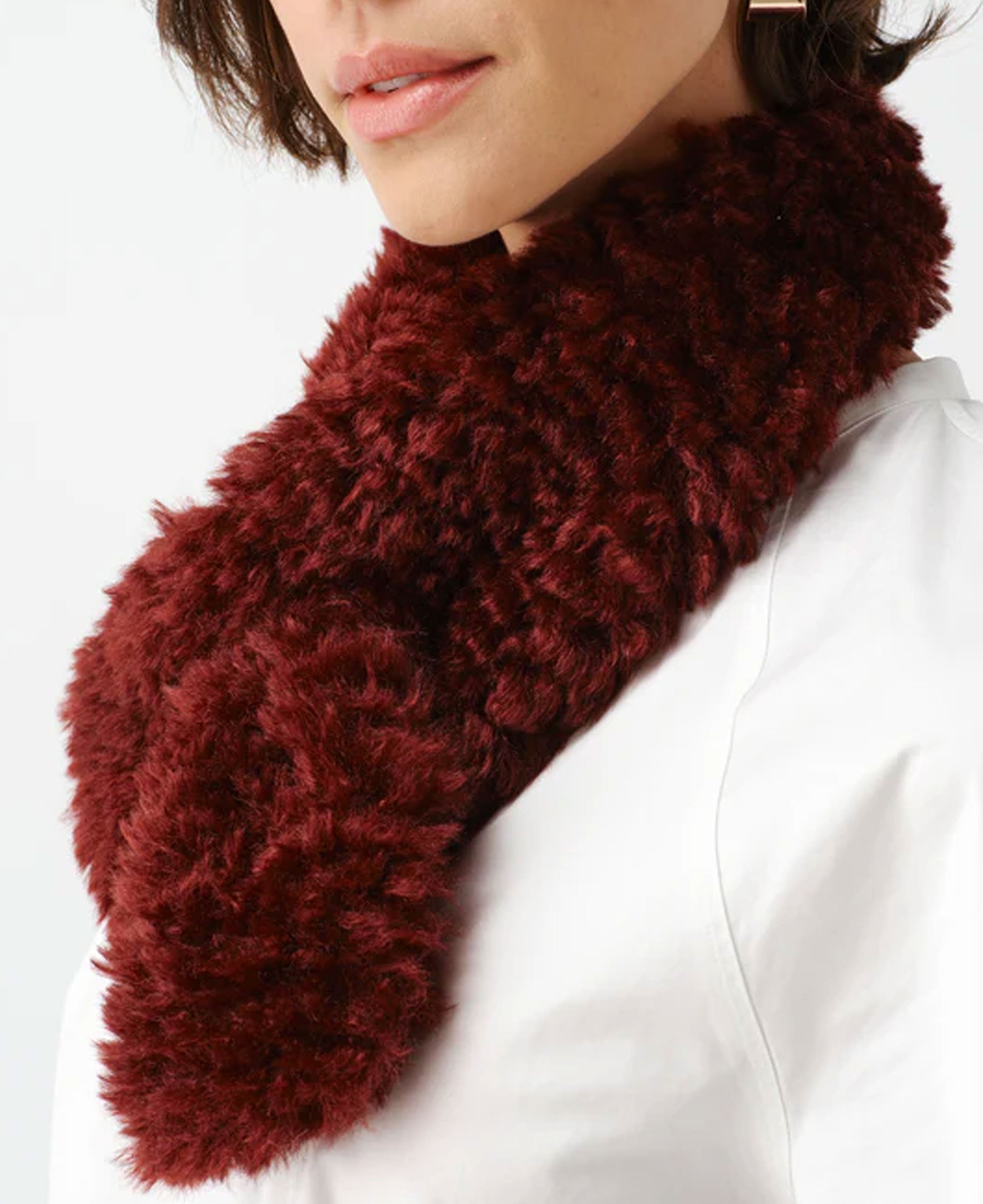 Tiptop Scarf - Burgundy Faux Sheepskin