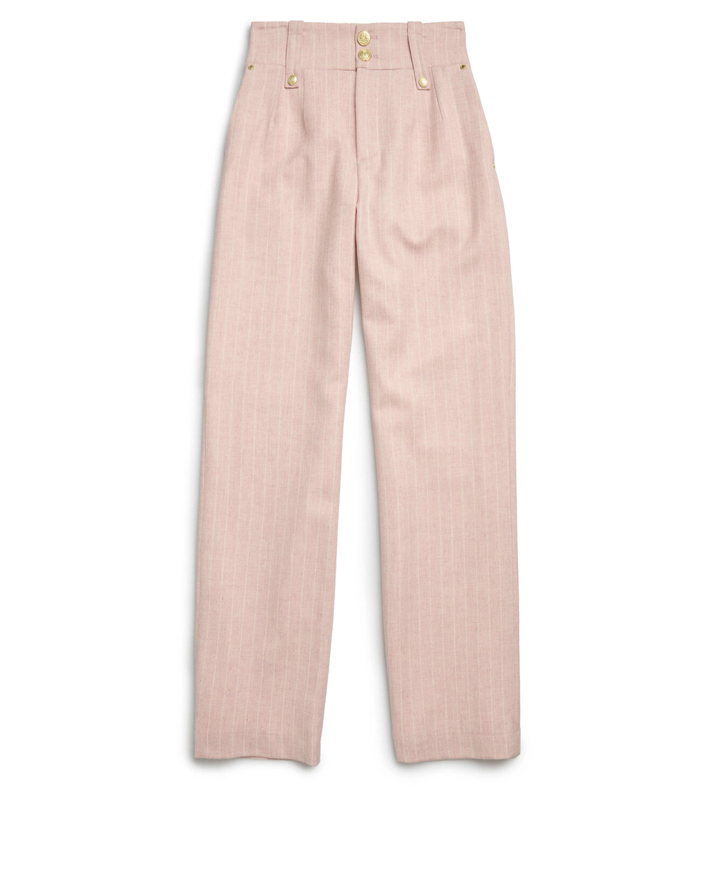 High Waisted Straight Trousers - Pink Chalk Pinstripe