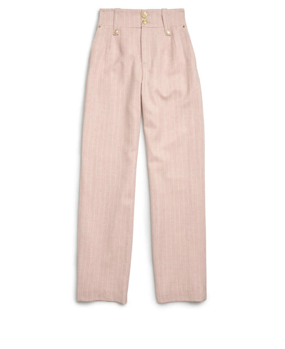 High Waisted Straight Trousers - Pink Chalk Pinstripe
