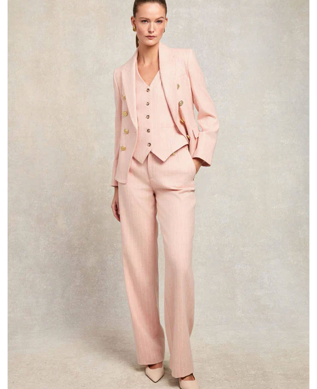 High Waisted Straight Trousers - Pink Chalk Pinstripe