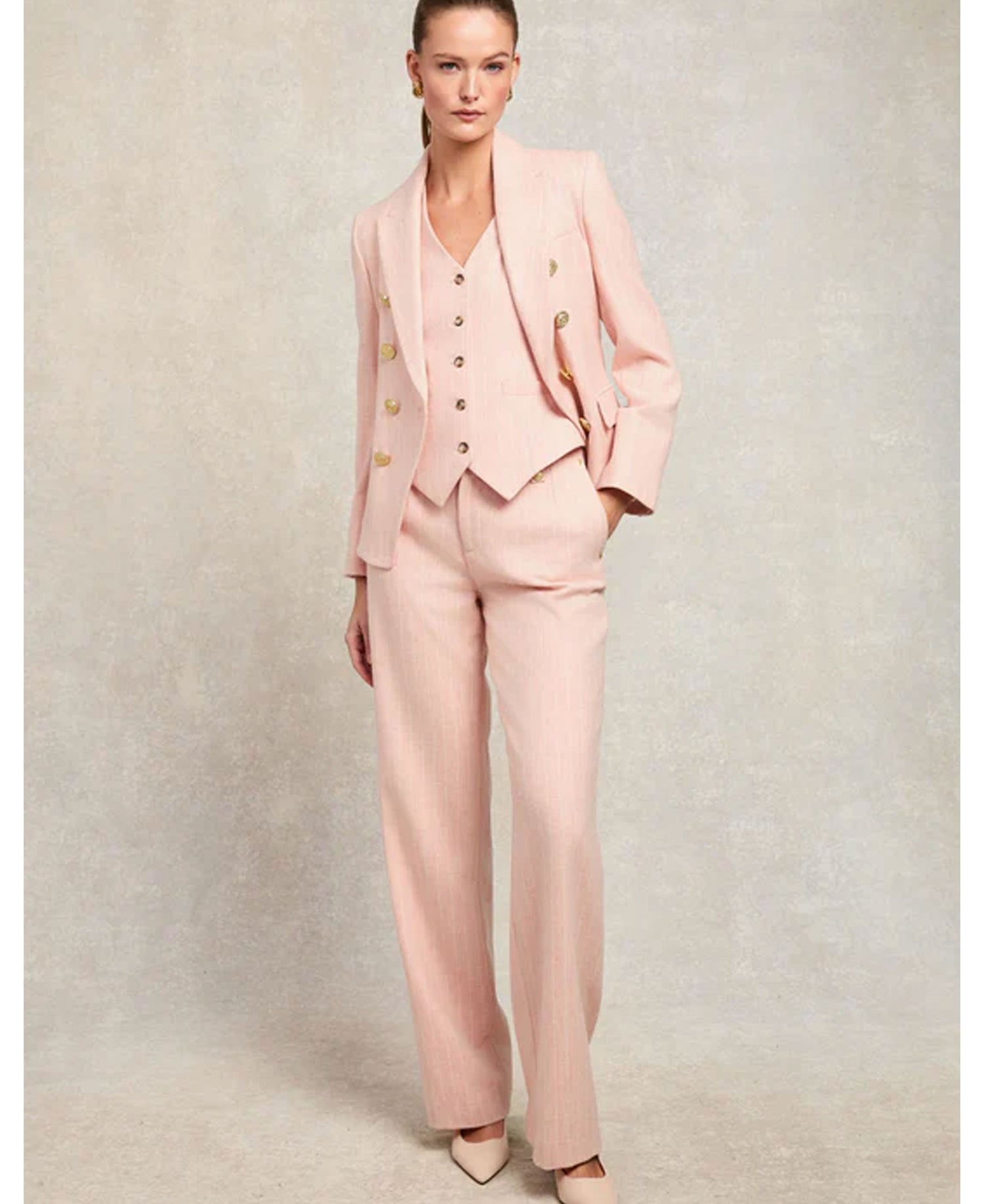 High Waisted Straight Trousers - Pink Chalk Pinstripe