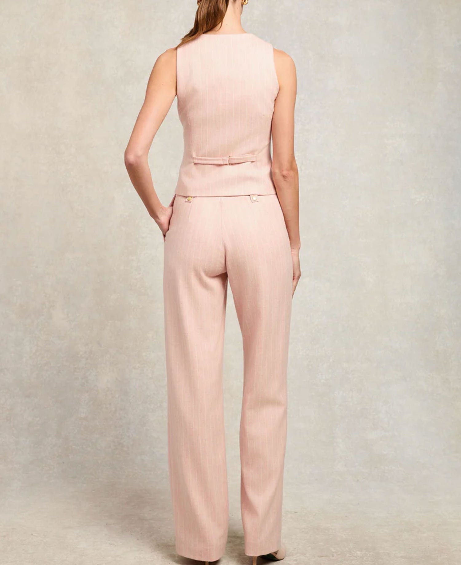 High Waisted Straight Trousers - Pink Chalk Pinstripe