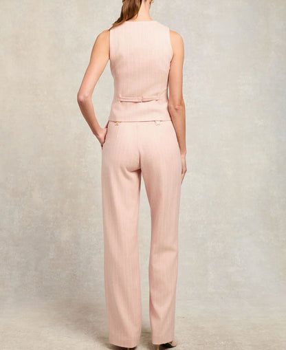 High Waisted Straight Trousers - Pink Chalk Pinstripe