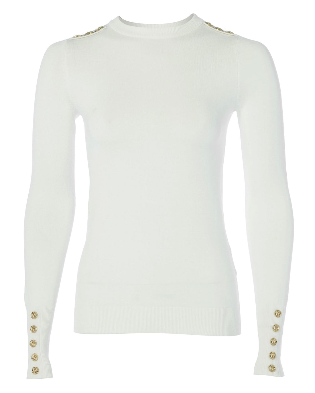 Buttoned Knit Crew Neck - Cream
