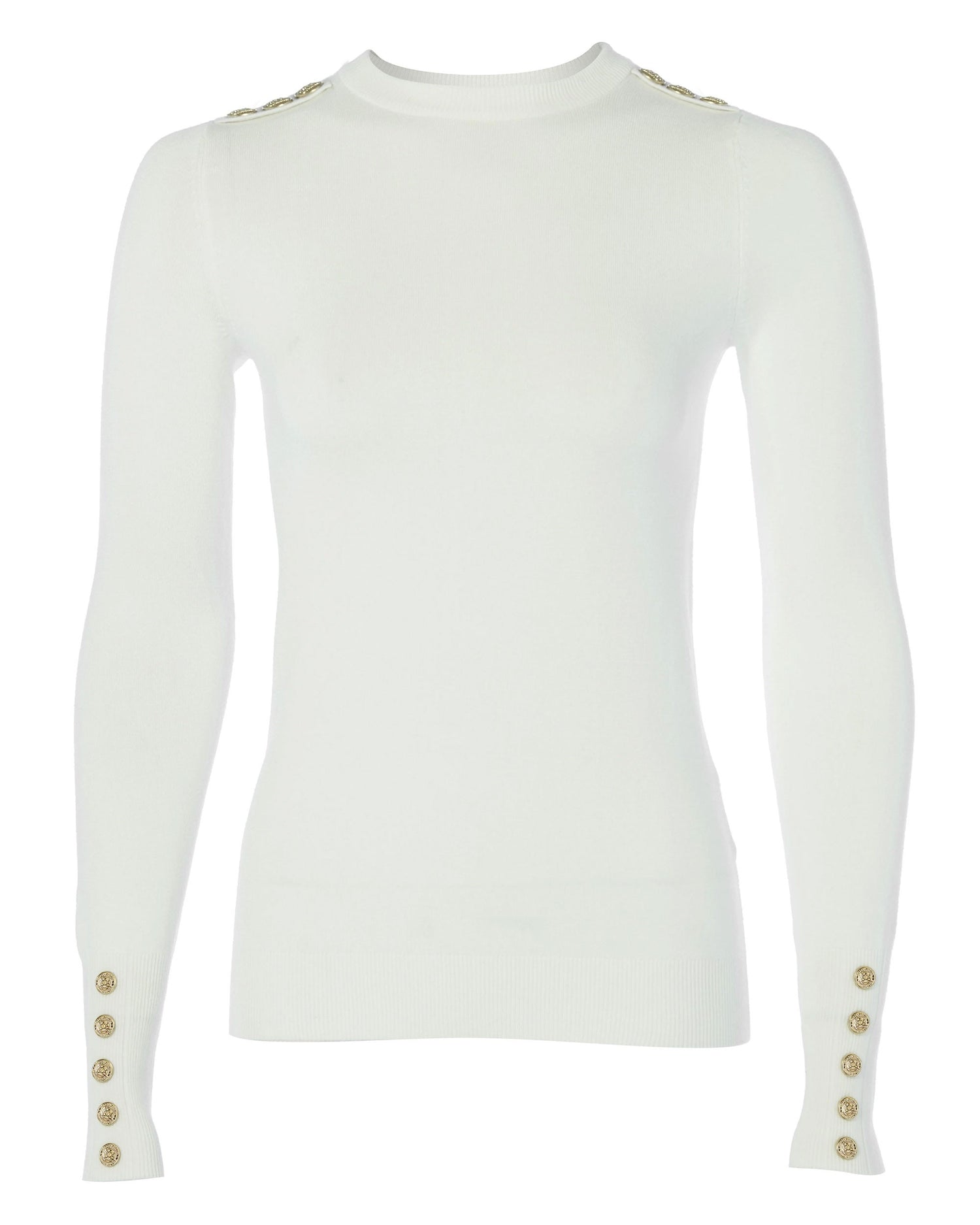 Buttoned Knit Crew Neck - Cream