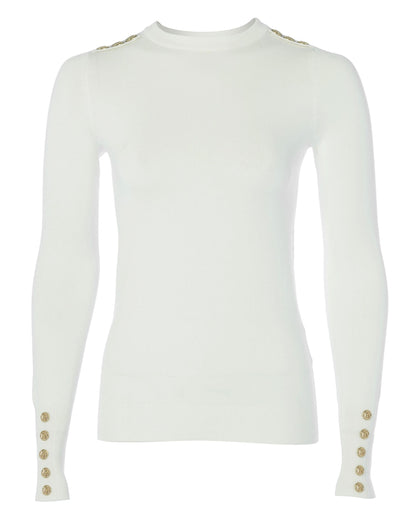 Buttoned Knit Crew Neck - Cream
