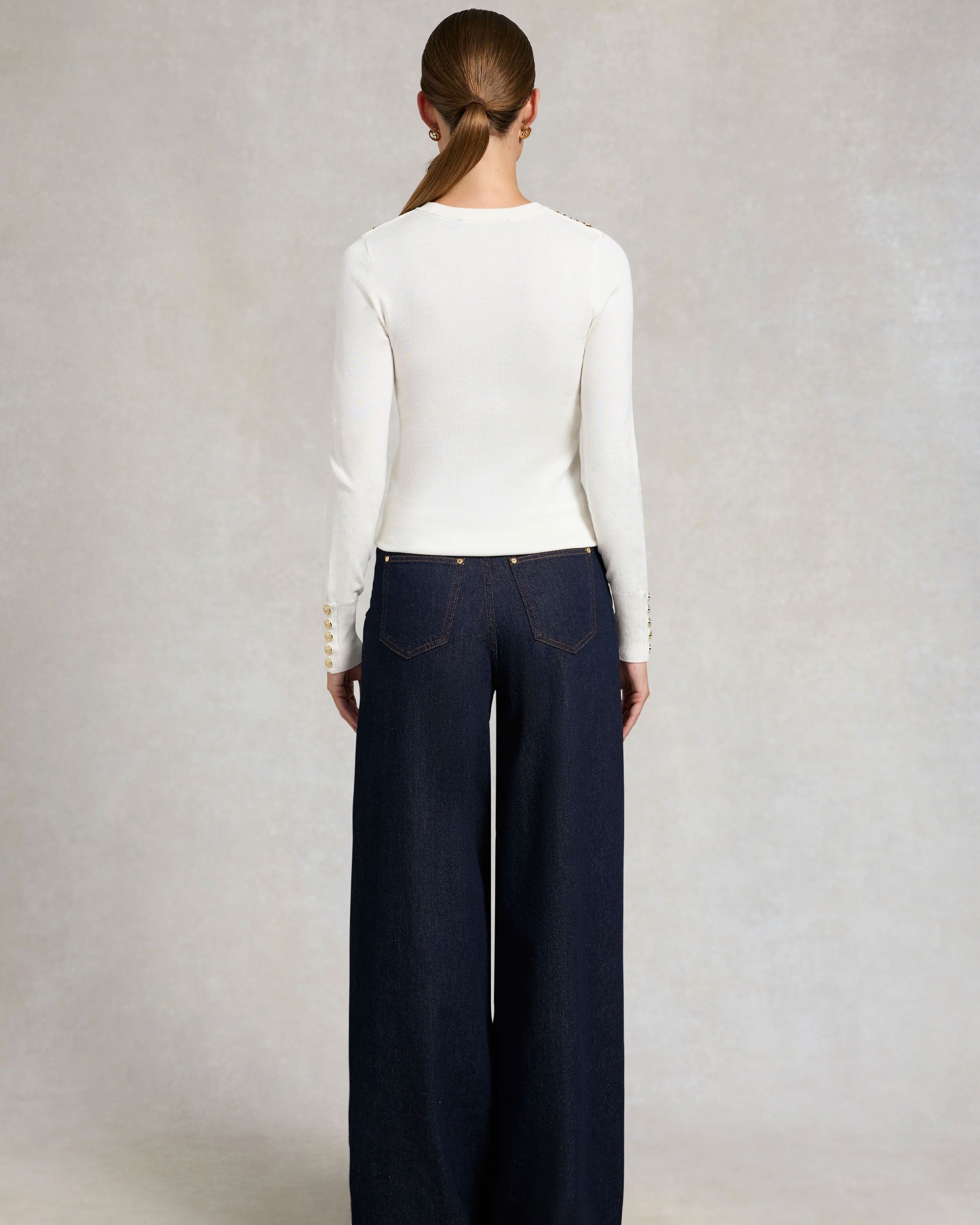 Buttoned Knit Crew Neck - Cream