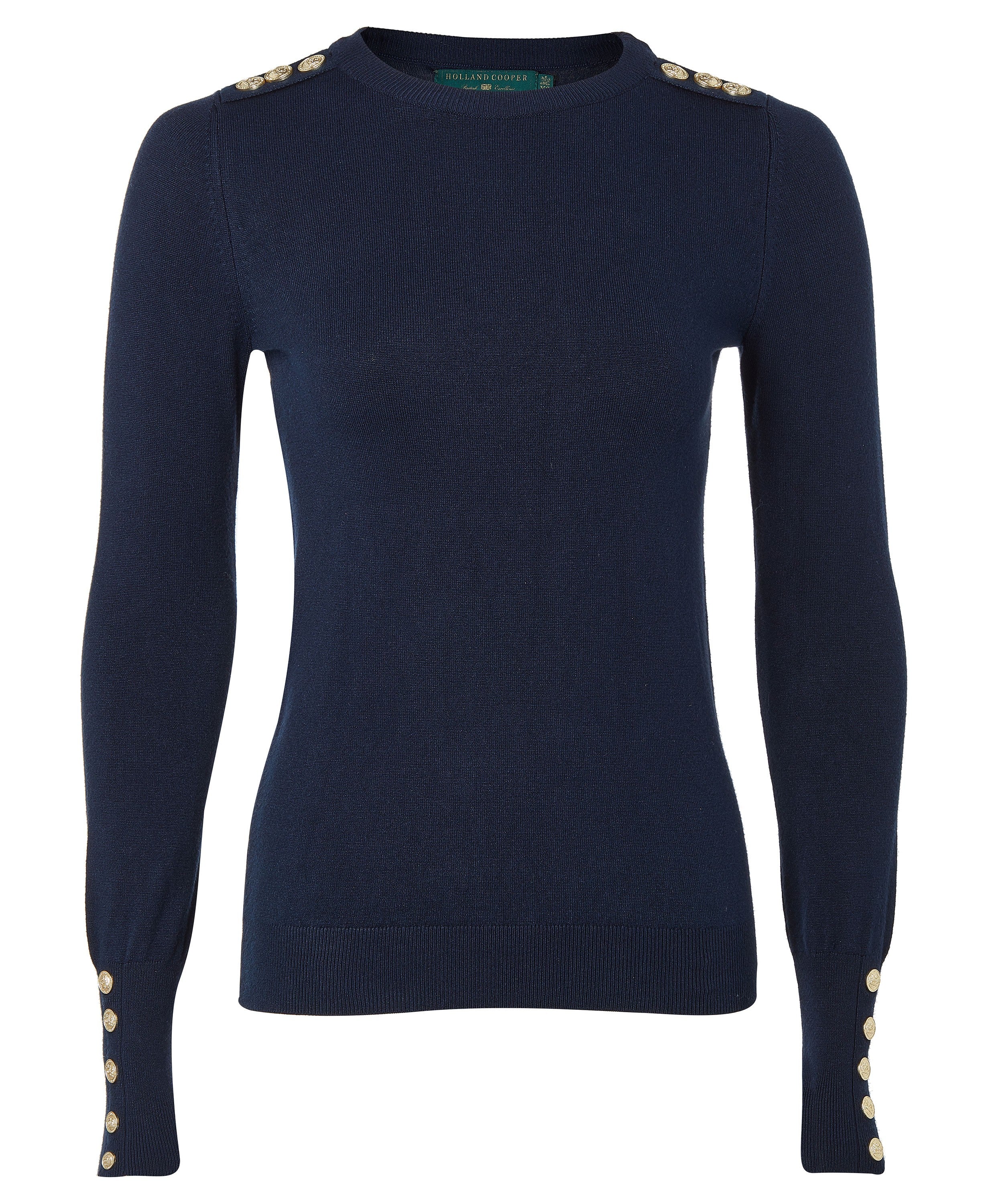 Buttoned Knit Crew Neck - Ink Navy