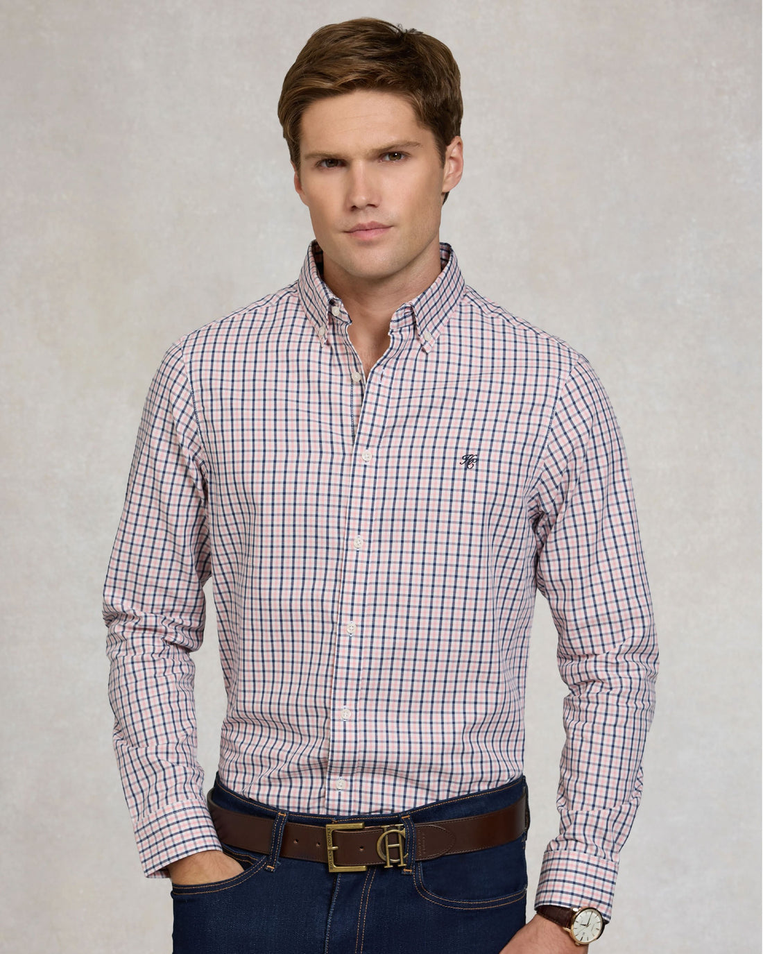 Classic Woven Button Down Shirt - Cotswold Pink Check