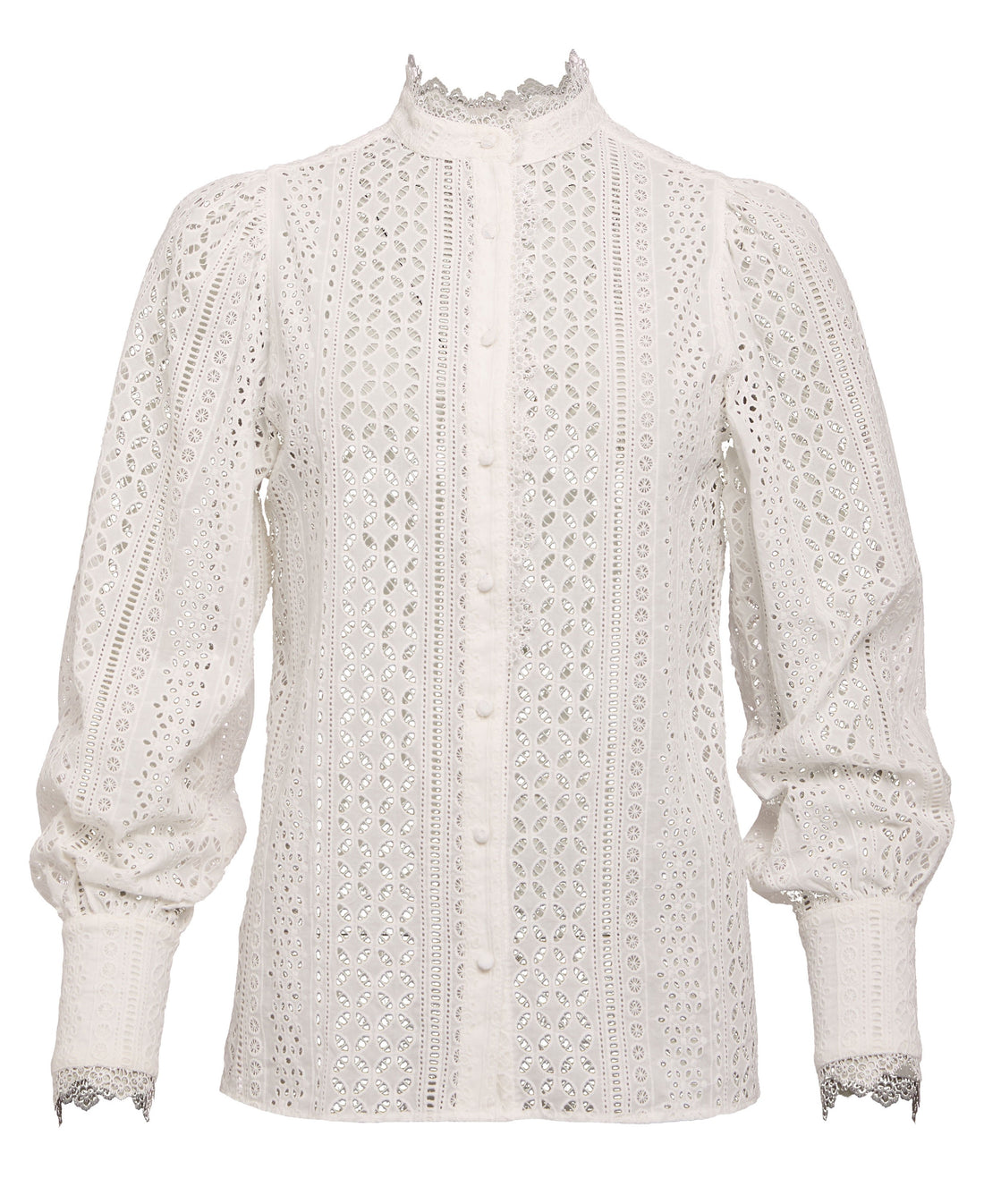 Collarless Broderie Shirt - White