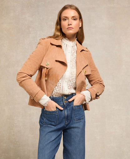 Collarless Broderie Shirt - White