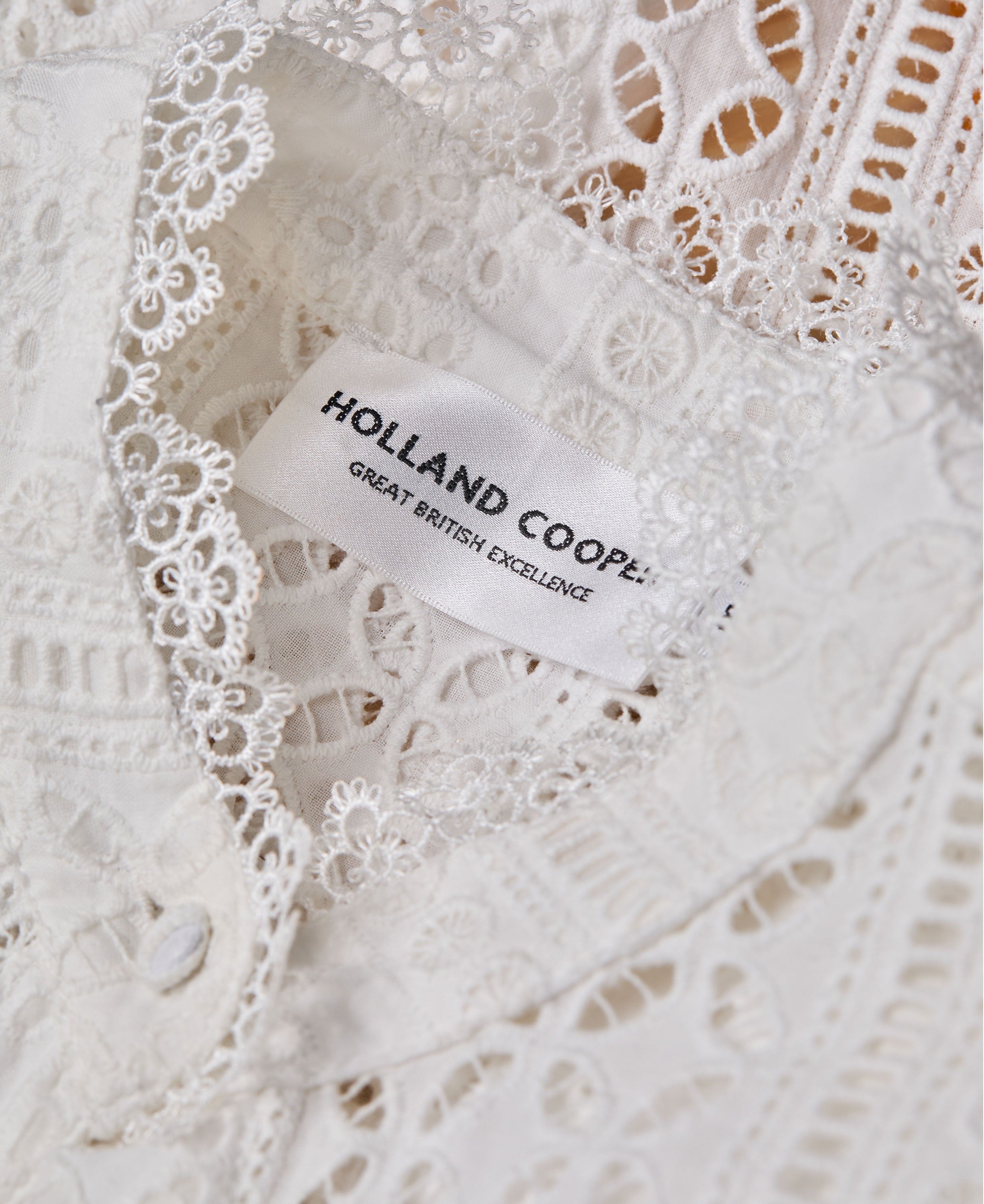 Collarless Broderie Shirt - White