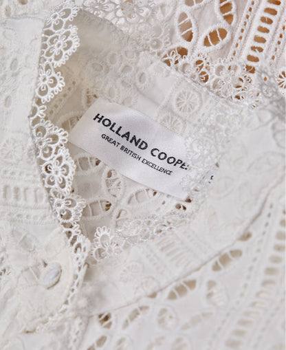 Collarless Broderie Shirt - White