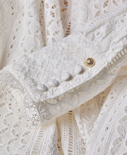 Collarless Broderie Shirt - White
