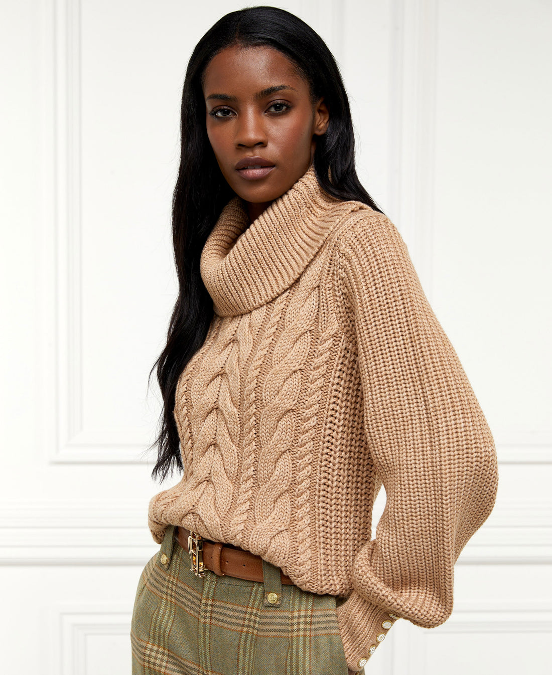 Corded Roll Neck Knit - Camel