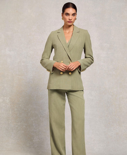 Double Breasted Blazer - Sage Linen