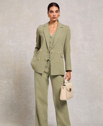 Double Breasted Blazer - Sage Linen