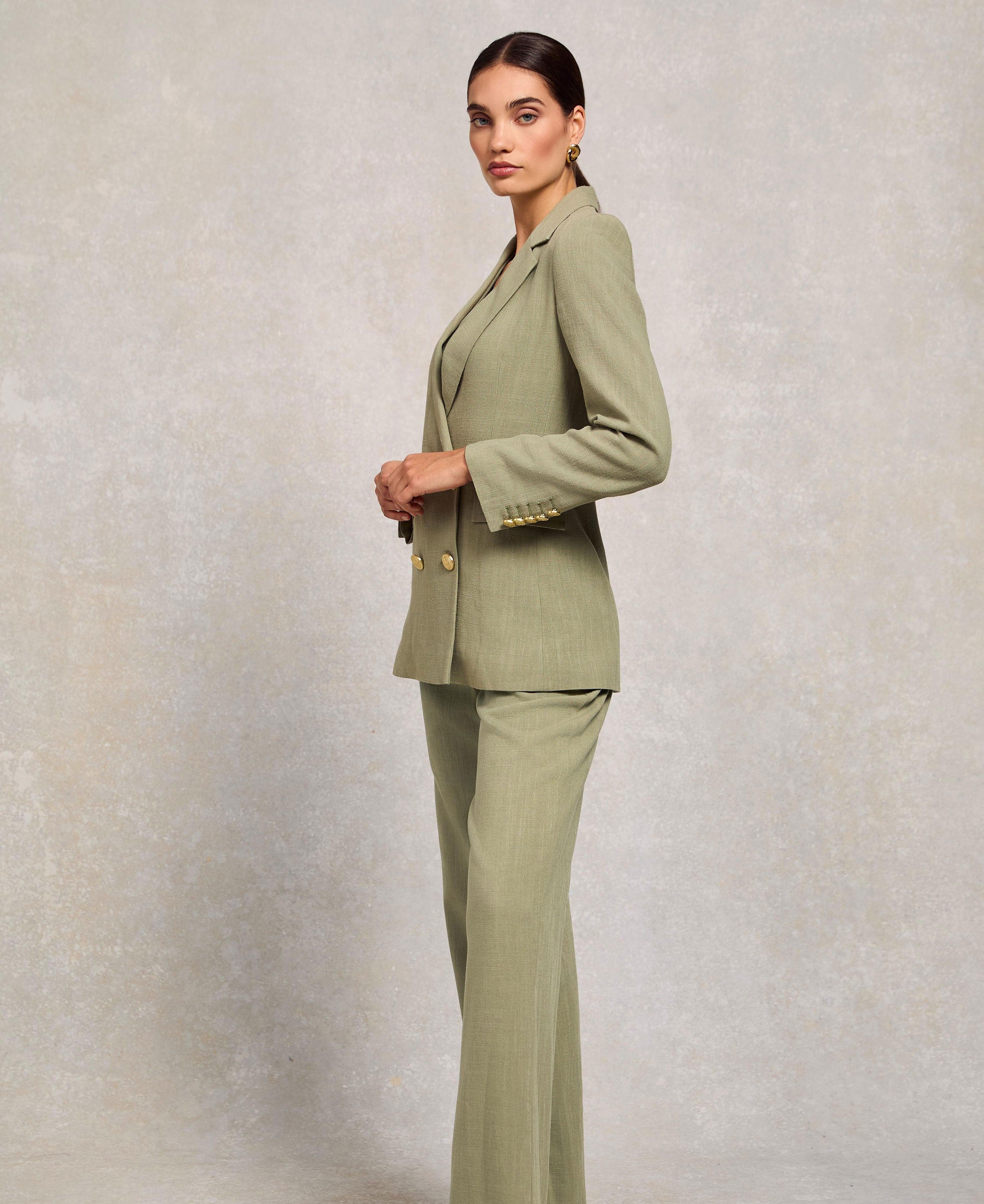 Double Breasted Blazer - Sage Linen