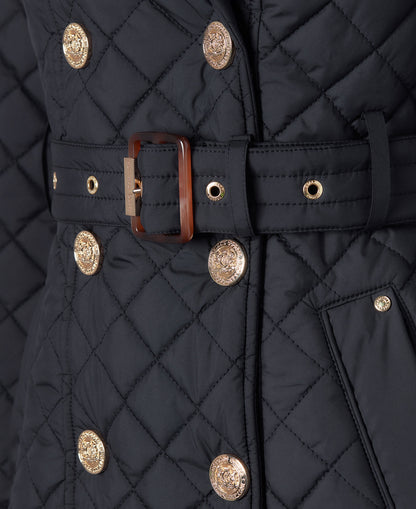 Enstone Quilted Trench Coat - Black Gold
