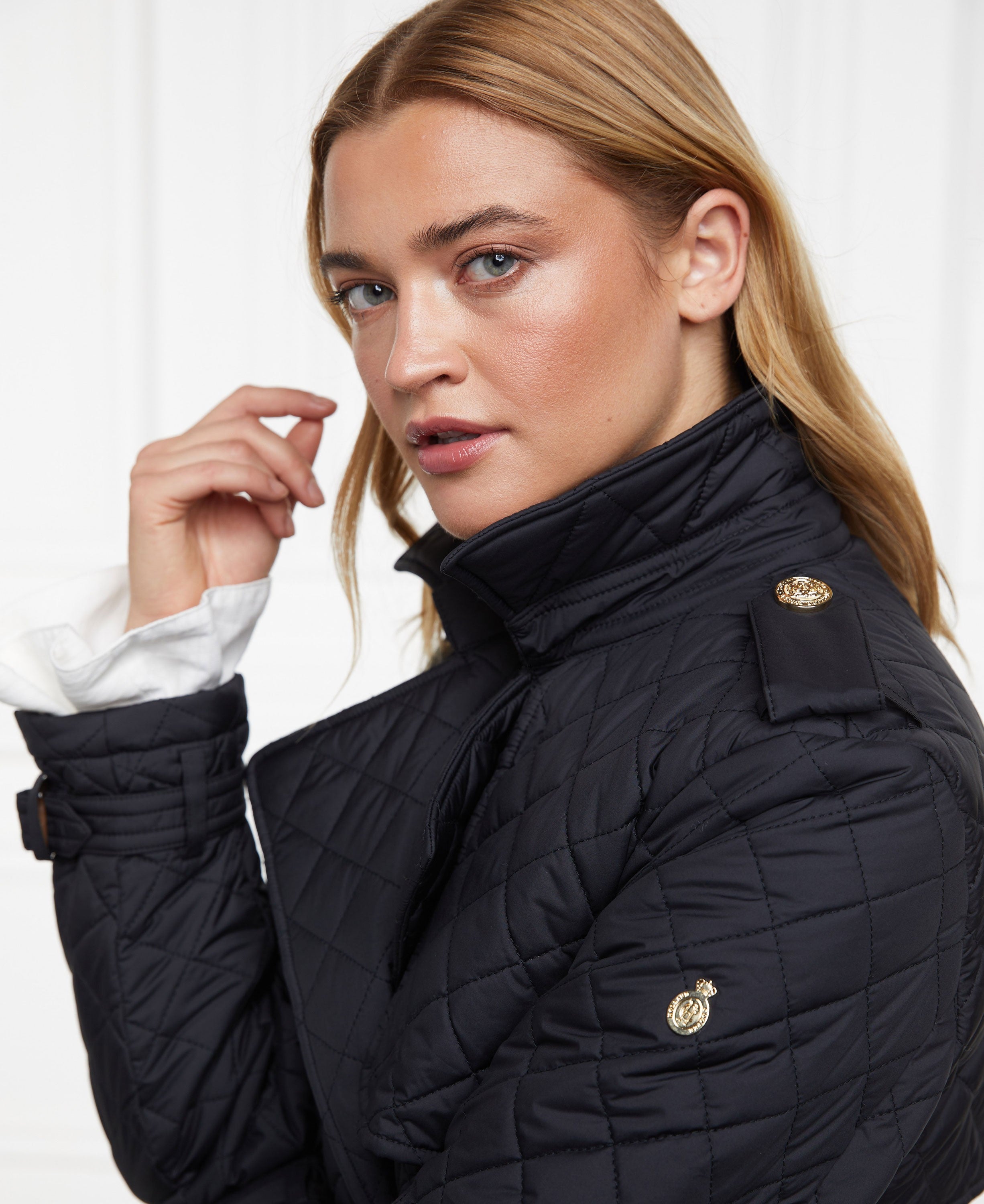 Enstone Quilted Trench Coat - Black Gold
