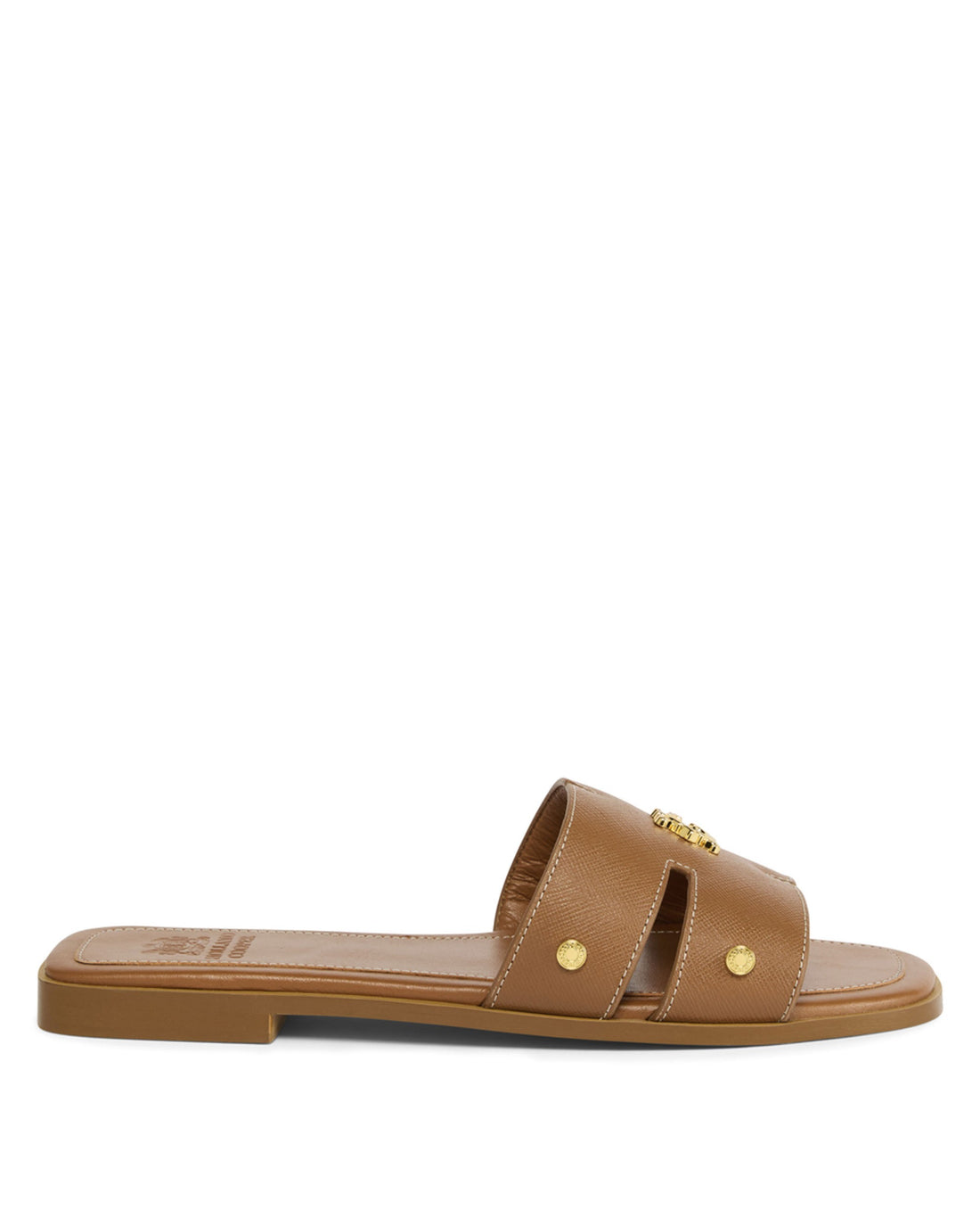 Heraldic Monogram Slides - Tan Saffiano