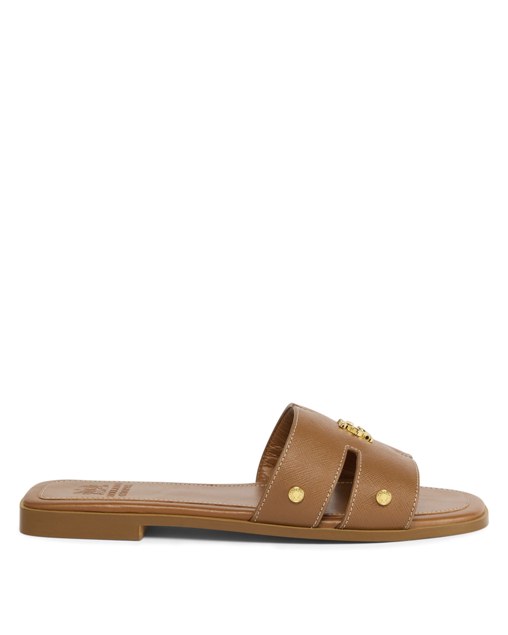 Heraldic Monogram Slides - Tan Saffiano