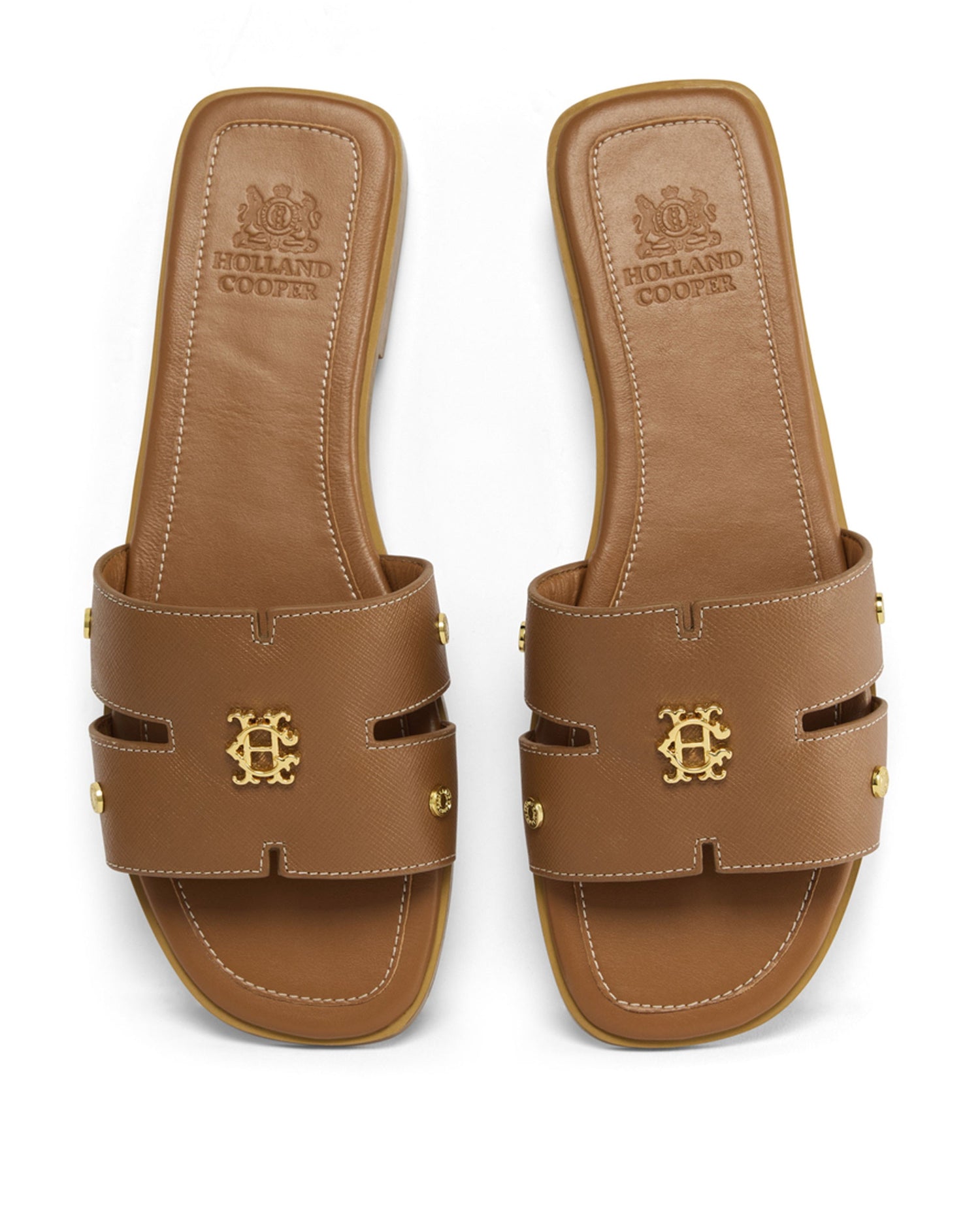 Heraldic Monogram Slides - Tan Saffiano