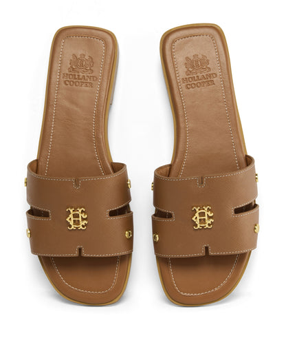 Heraldic Monogram Slides - Tan Saffiano