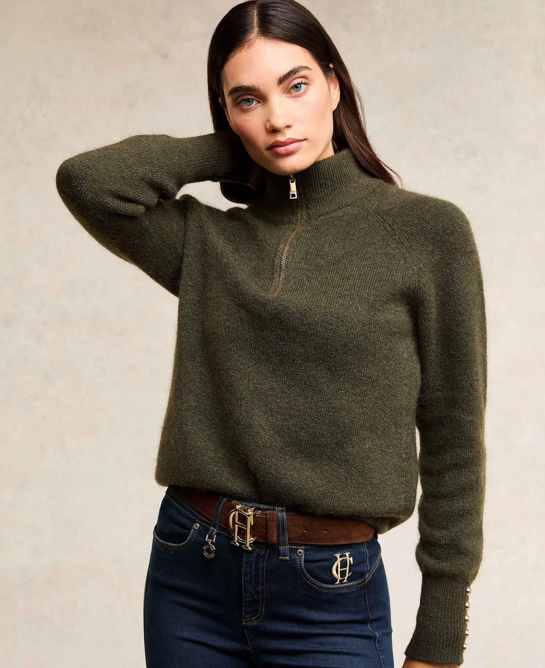 Tori Half Zip Knit - Forest Green