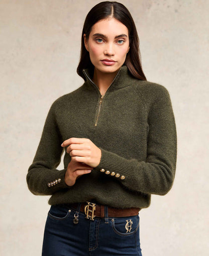 Tori Half Zip Knit - Forest Green