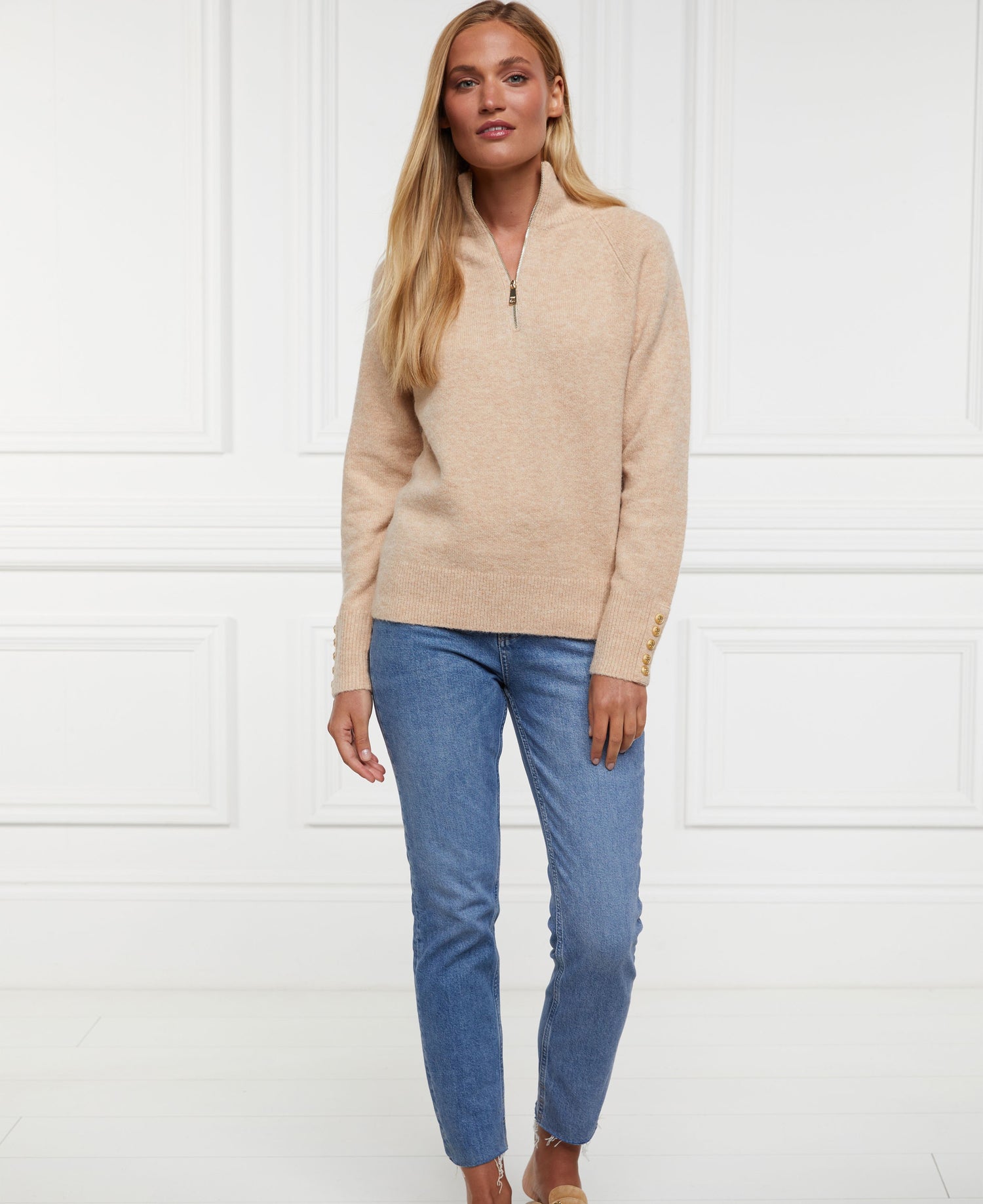 Tori Half Zip Knit - Light Camel