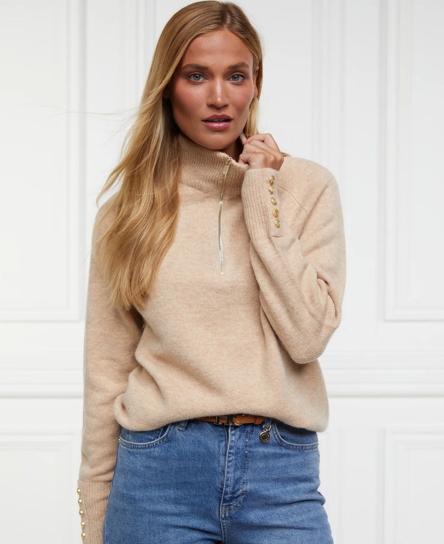 Tori Half Zip Knit - Light Camel