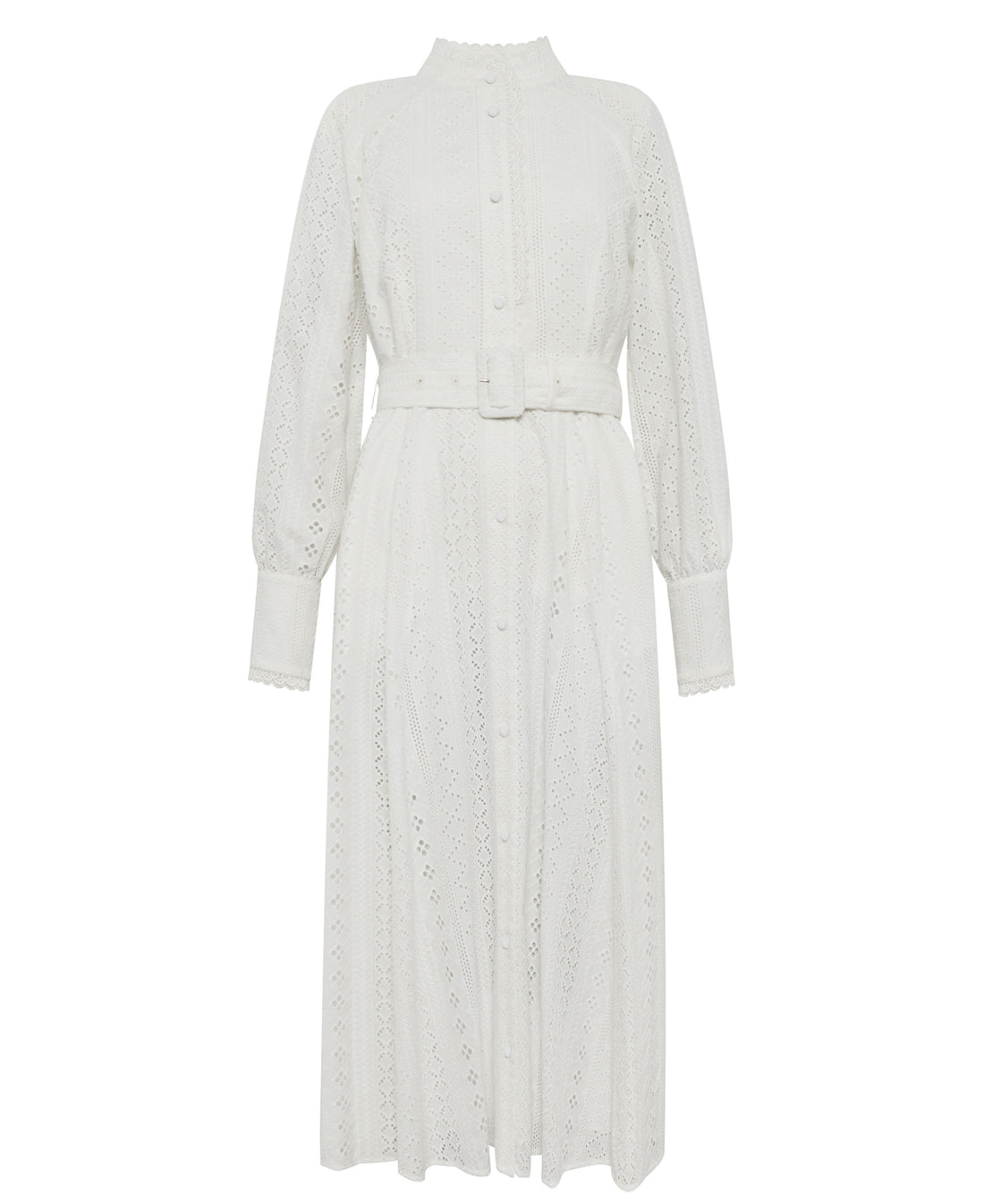 Aimee Collarless Broderie Dress - White