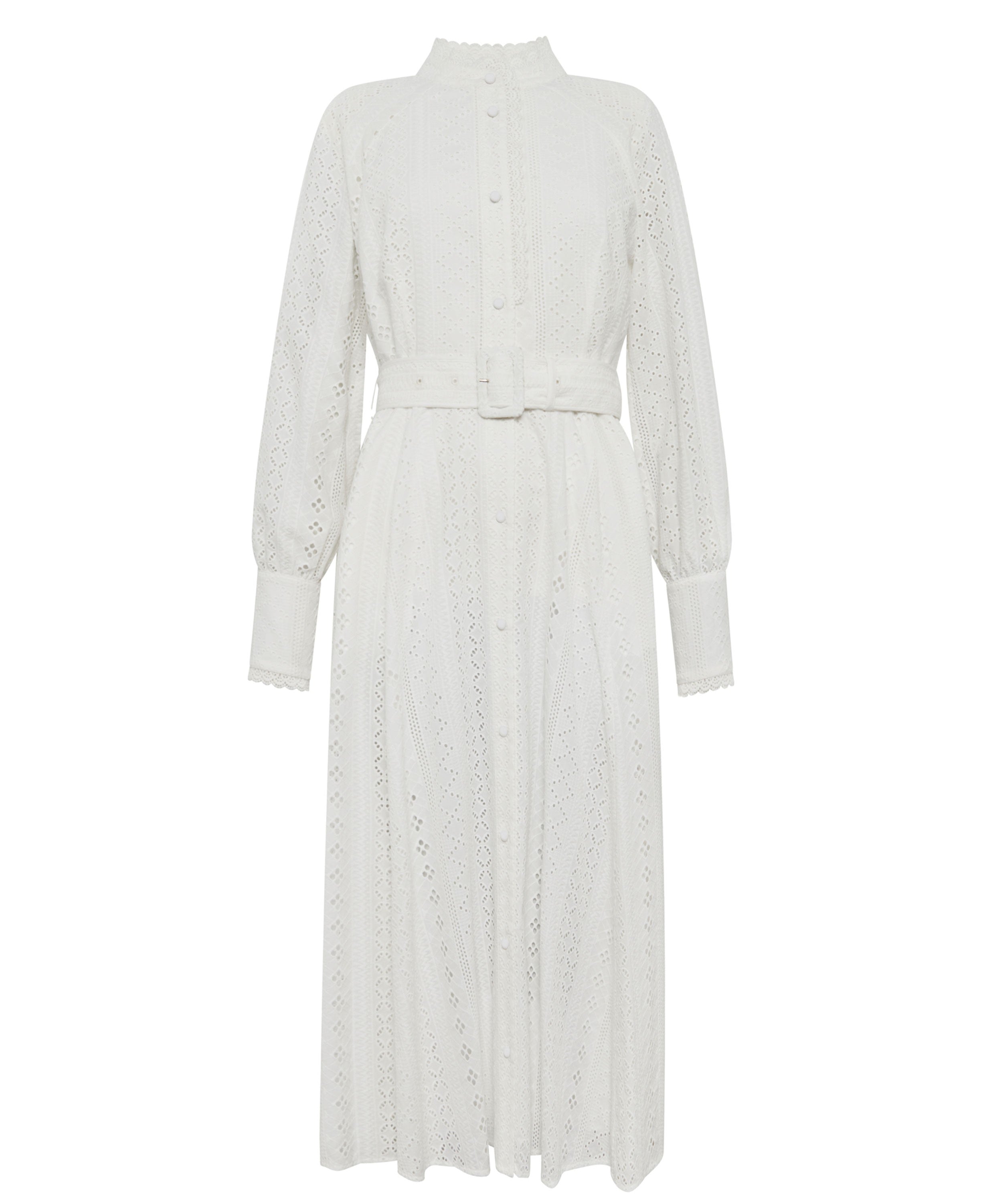 Aimee Collarless Broderie Dress - White