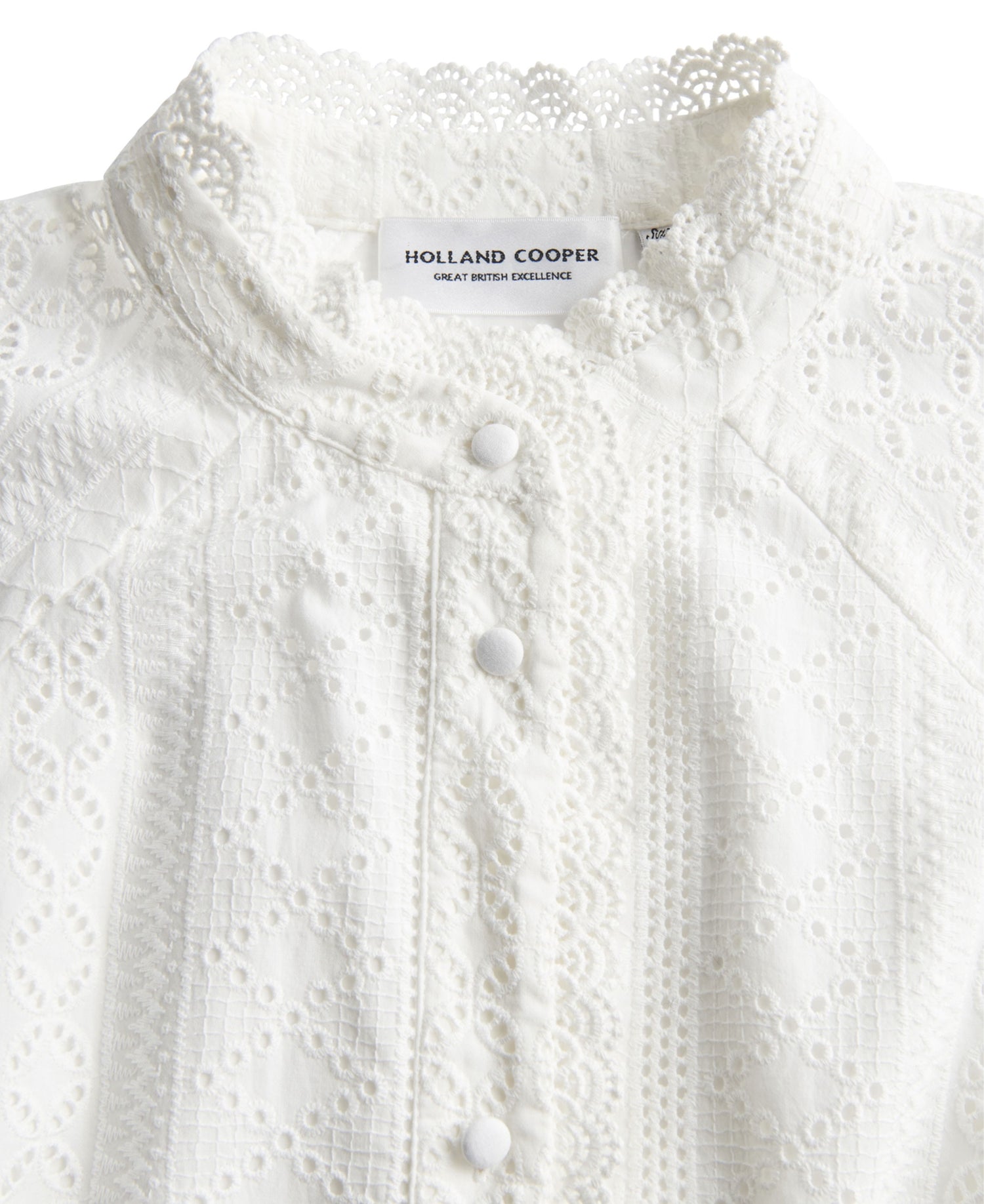 Aimee Collarless Broderie Dress - White