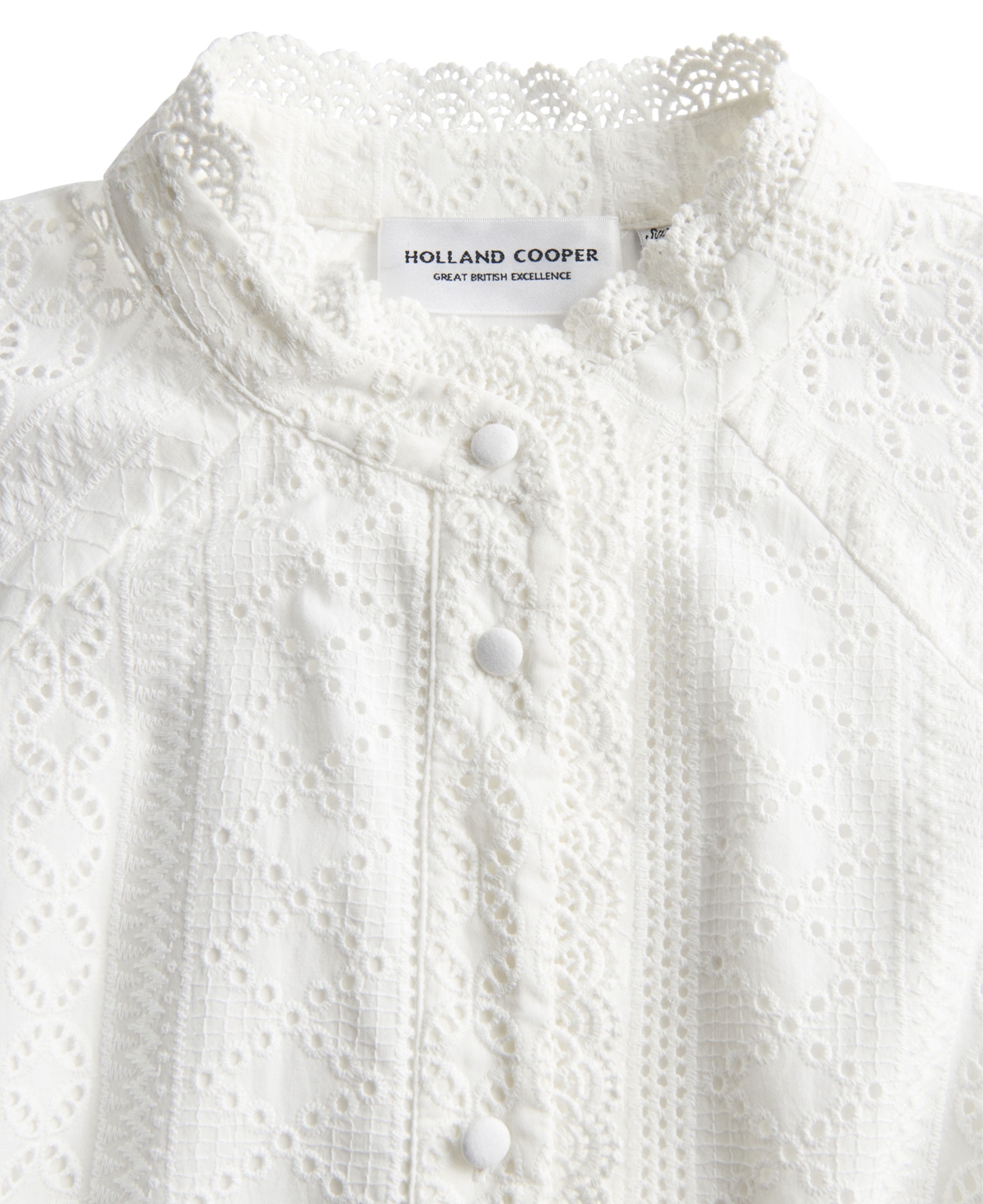 Aimee Collarless Broderie Dress - White