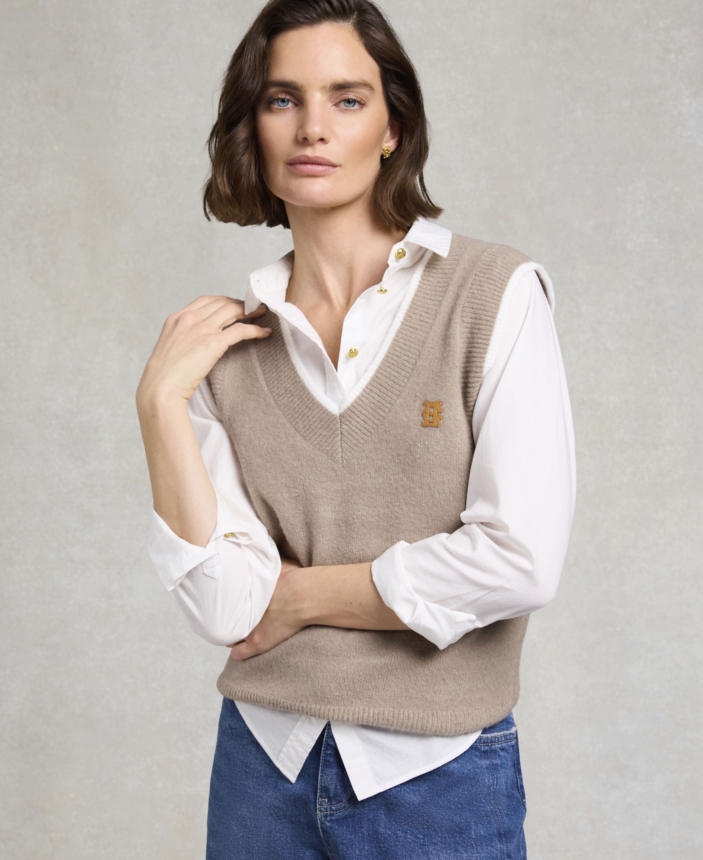 Cecilia Knitted V-Neck Tank - Porcini