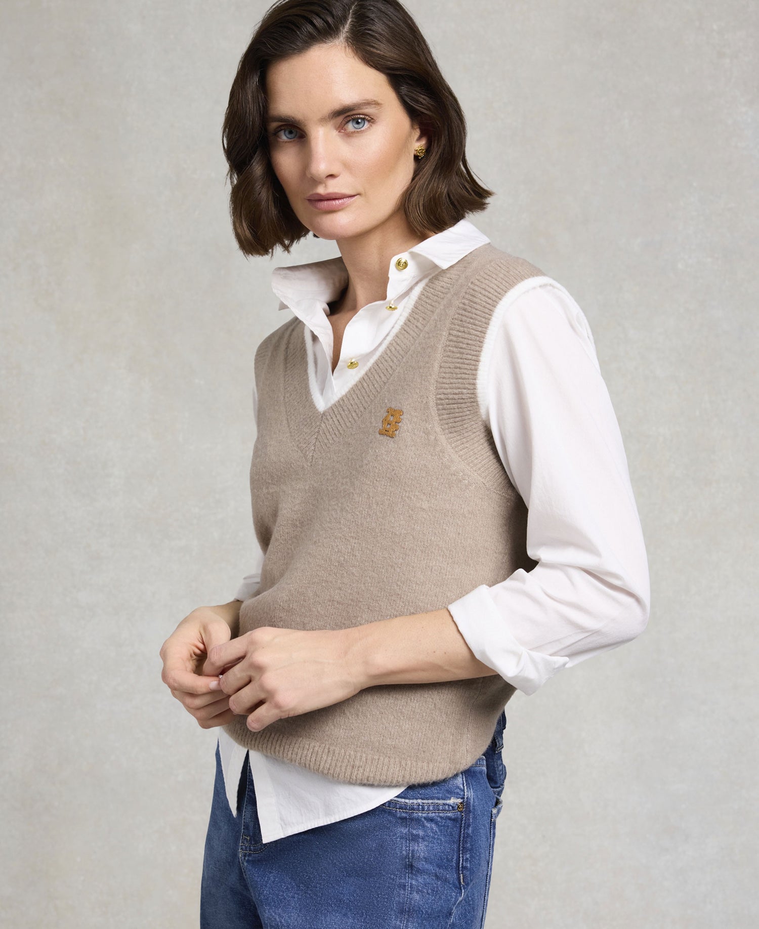 Cecilia Knitted V-Neck Tank - Porcini