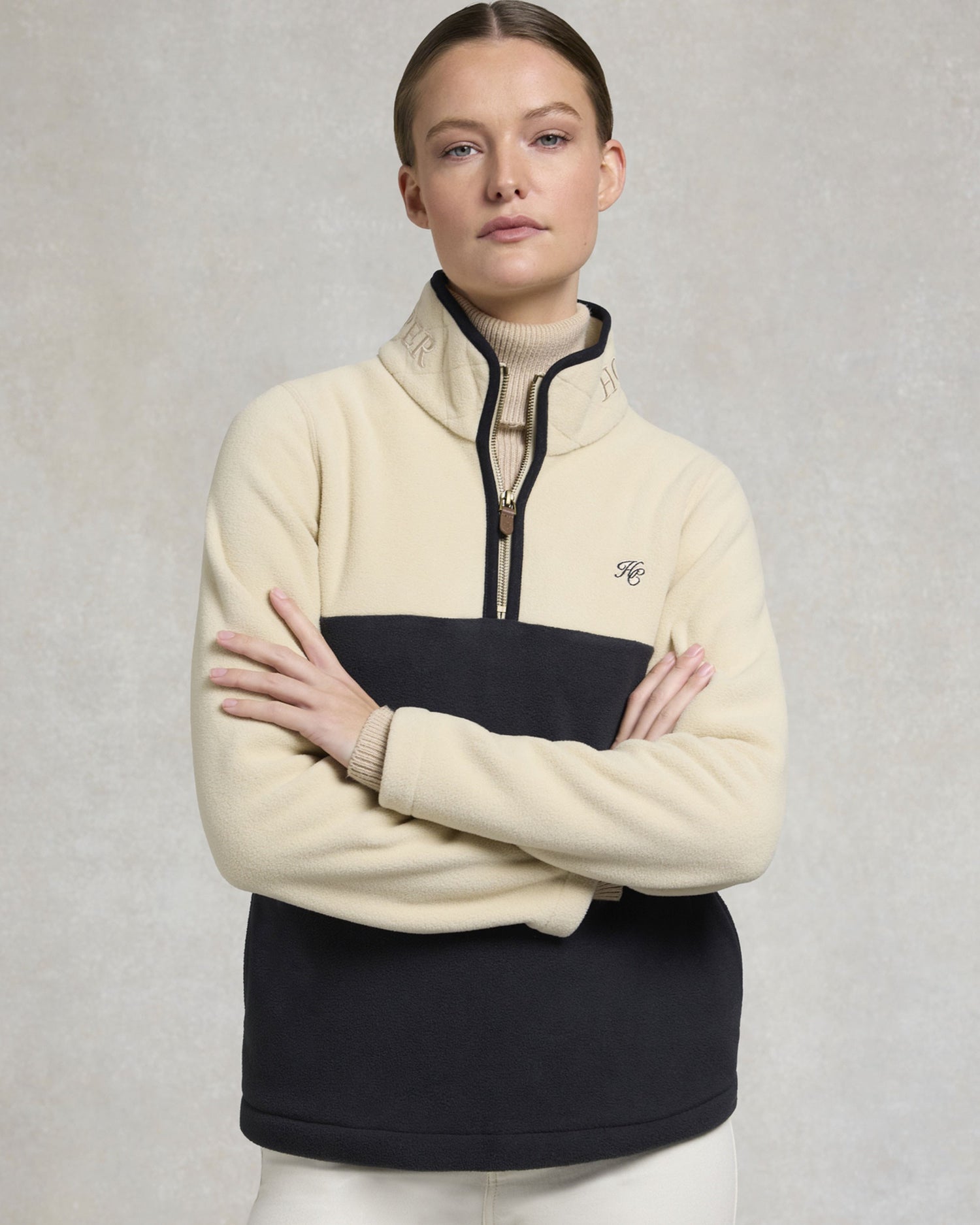 Country Quarter Zip Jacket - Ecru Navy